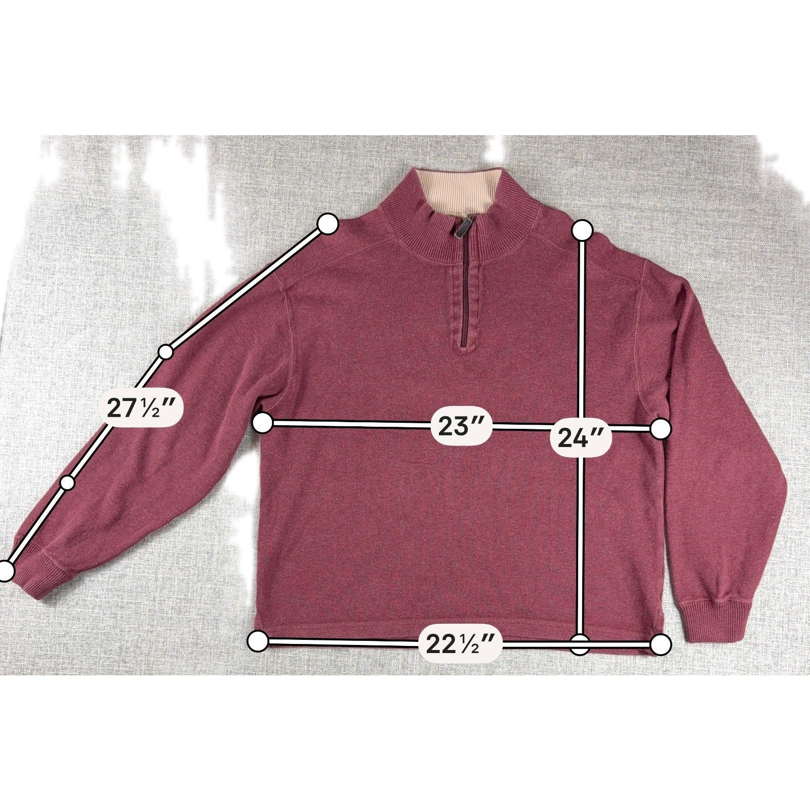 Jos A Bank Mens Large Burgundy Quarter Zip Sweater 100% Cotton Pullover Mock Nec