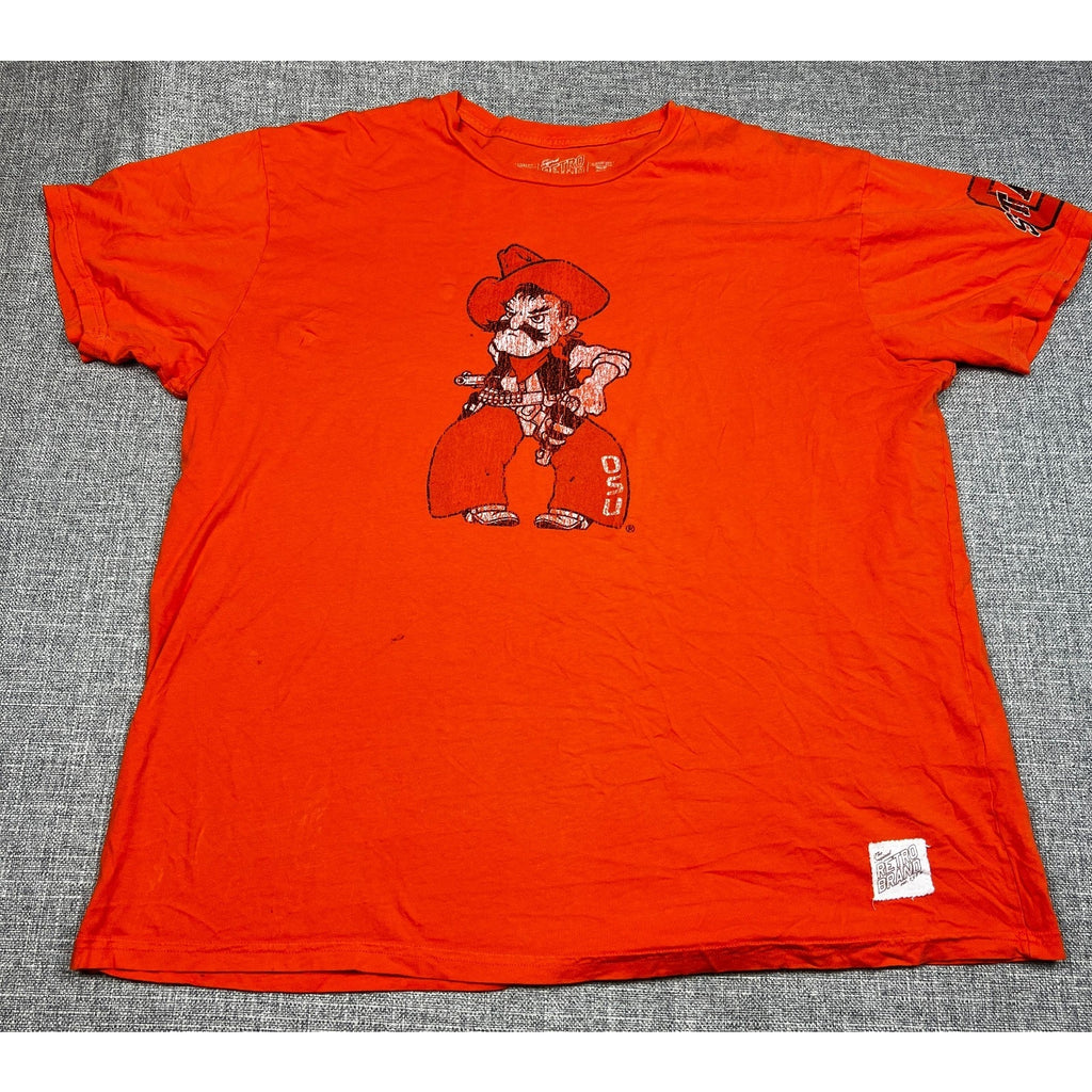 Oklahoma State Cowboys Pistol Pete Retro Brand T Shirt XXL Orange Made USA OSU