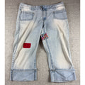 Angels Y2K Light Wash Cuffed Capri Jeans Custom Comic Patch Wide Leg 39 Waist