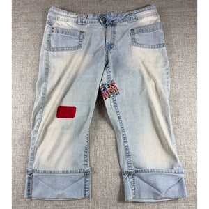 Angels Y2K Light Wash Cuffed Capri Jeans Custom Comic Patch Wide Leg 39 Waist