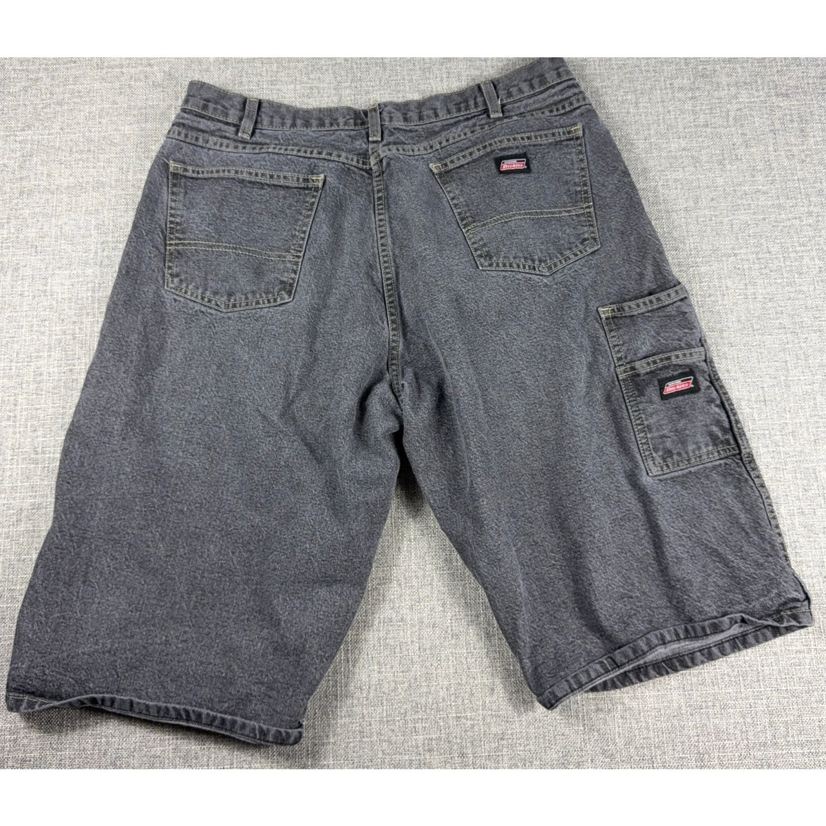 Dickies Carpenter Denim Shorts Mens 36 Gray Black Baggy Loose Fit Utility Skate