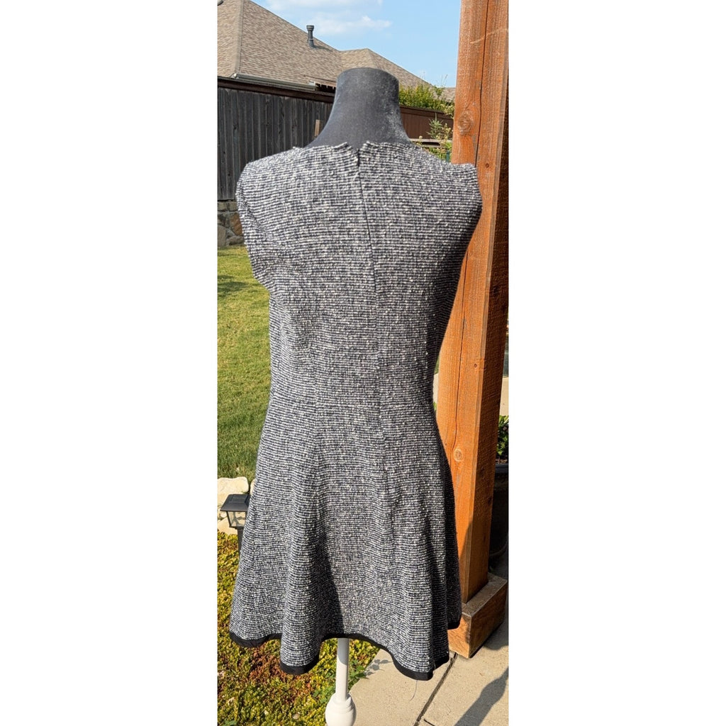 Theory Womens Size 8 Tweedscape Fit Flare Dress Black White Sleeveless Zip