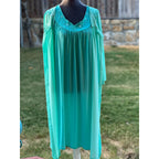 Vintage 60s 70s Aqua Peignoir Set Nightgown Robe Embroidered Floral Lingerie