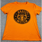 Basic Witch Halloween T Shirt Women's L Orange Coffee Parody Graphic Tee