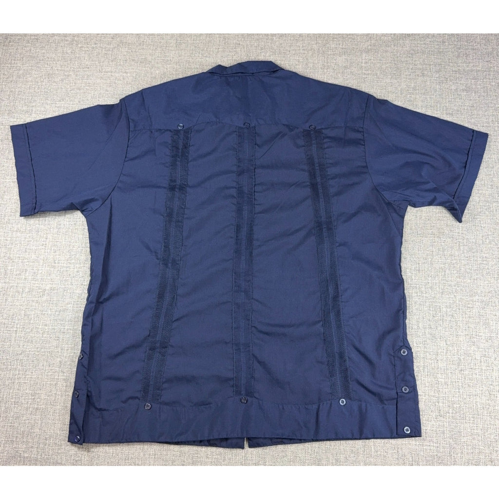 Dominguez Guayabera Shirt Mens 44 Blue 100% Cotton Made Mexico Yucatan 4 Pocket