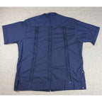 Dominguez Guayabera Shirt Mens 44 Blue 100% Cotton Made Mexico Yucatan 4 Pocket