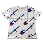 Champion All Over Logo T Shirt Mens XL White Red Blue Script Streetwear Tee