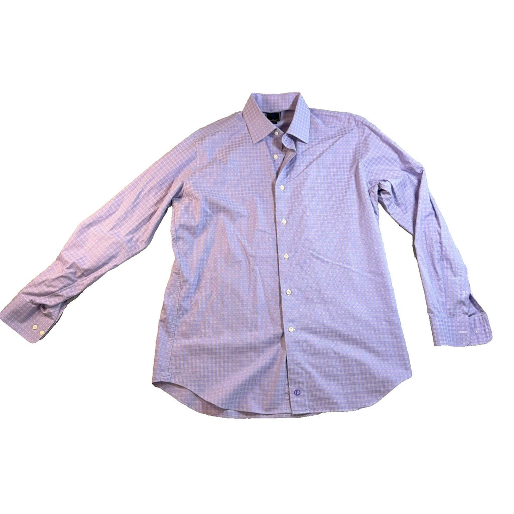 David Donahue Trim Fit Dress Shirt Mens 16.5 34/35 Purple Plaid 100% Cotton