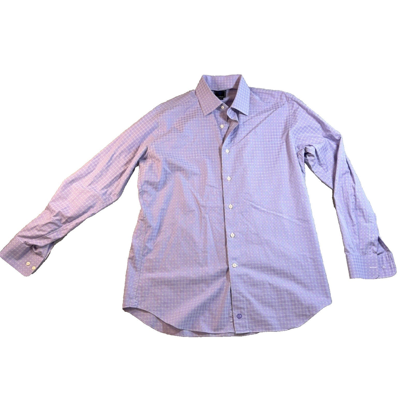 David Donahue Trim Fit Dress Shirt Mens 16.5 34/35 Purple Plaid 100% Cotton