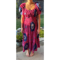Ulla Johnson Cotton Maxi Dress Pink Navy Puff Sleeve Smocked Boho Size Unmarked