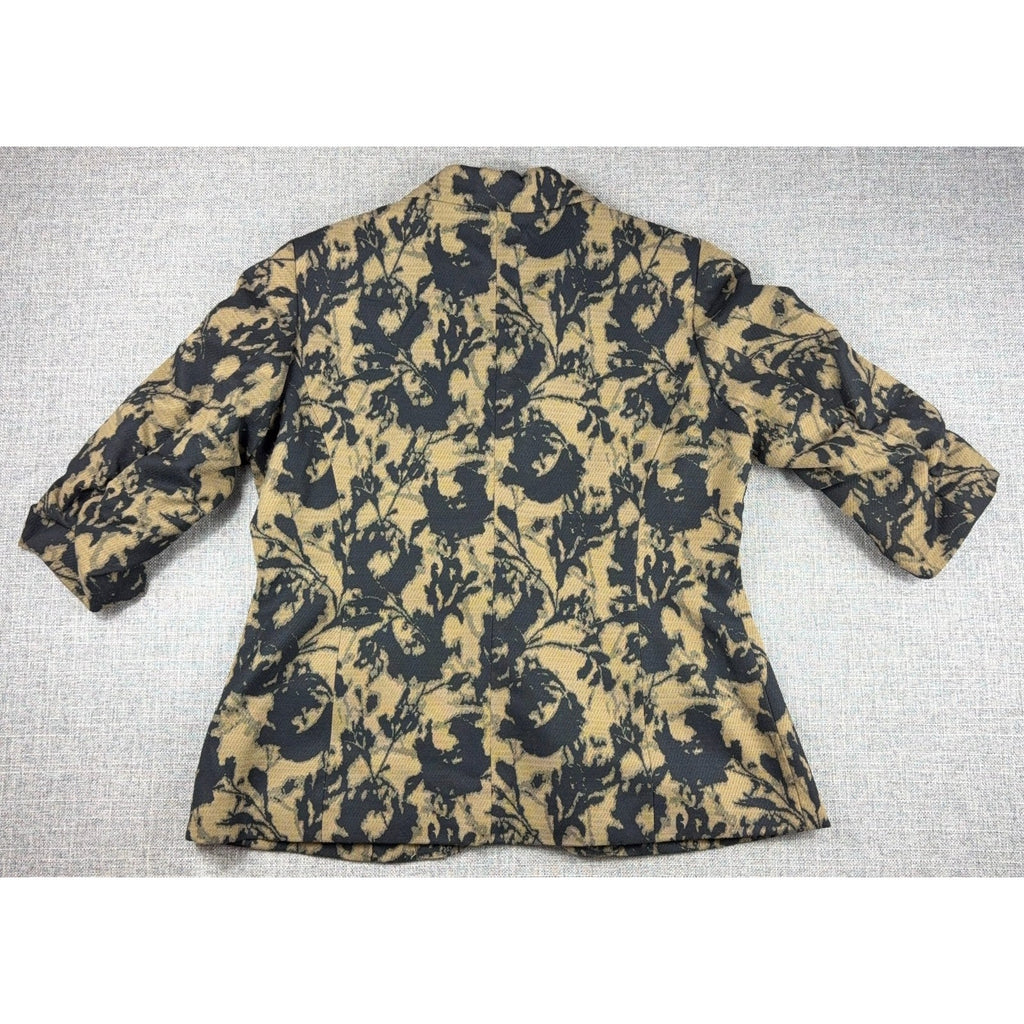 Coldwater Creek Womens PM 10-12 Floral Tapestry Blazer Jacket Black Tan 3/4 Slee