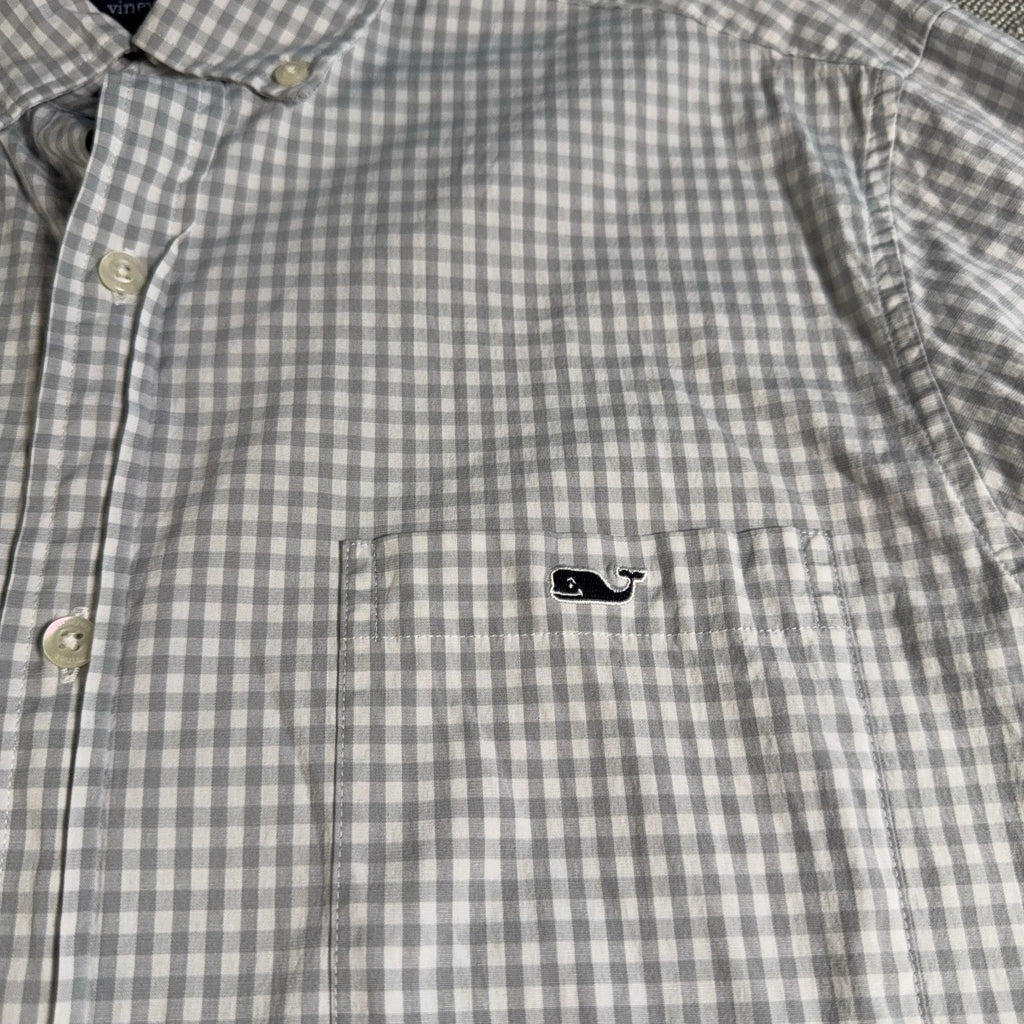 Vineyard Vines Classic Fit Tucker Shirt Mens Medium Gray Gingham Cotton Stretch