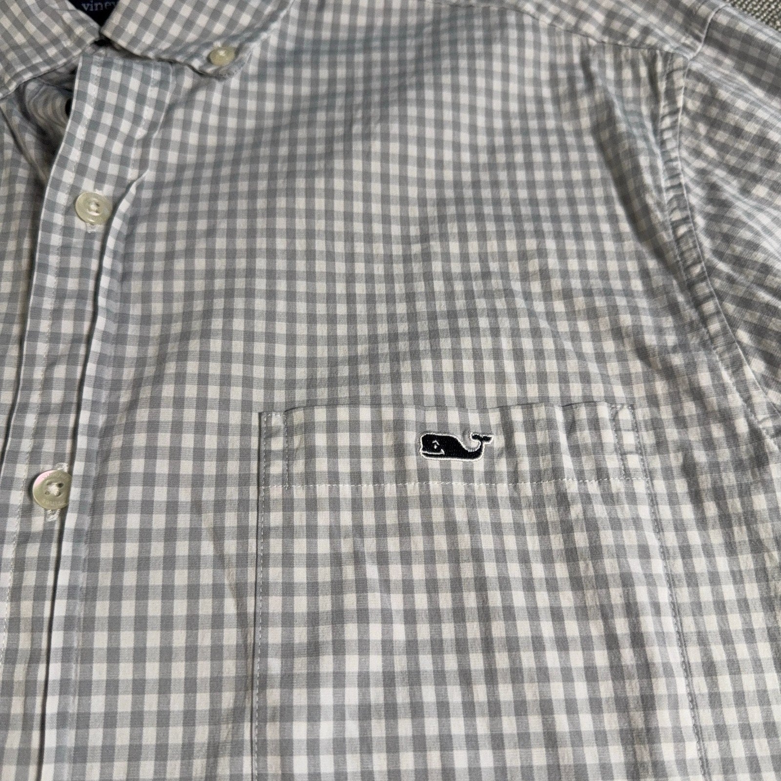 Vineyard Vines Classic Fit Tucker Shirt Mens Medium Gray Gingham Cotton Stretch