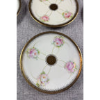 Antique PM Moschendorf Bavaria Hand Painted Rose Plates Set 6 Gold Rim 1895-1910