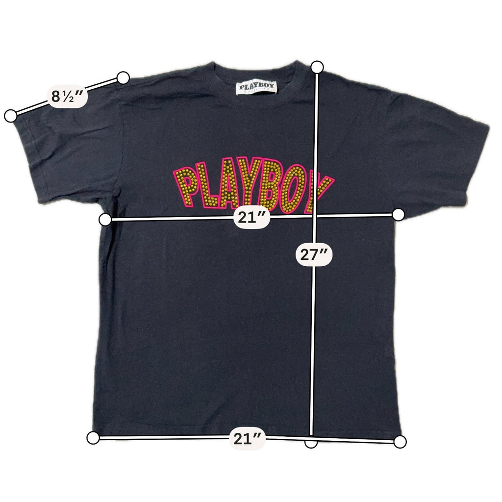Playboy PacSun Rhinestone Studded Logo Black T-Shirt Adult 21x27 Y2K Bling