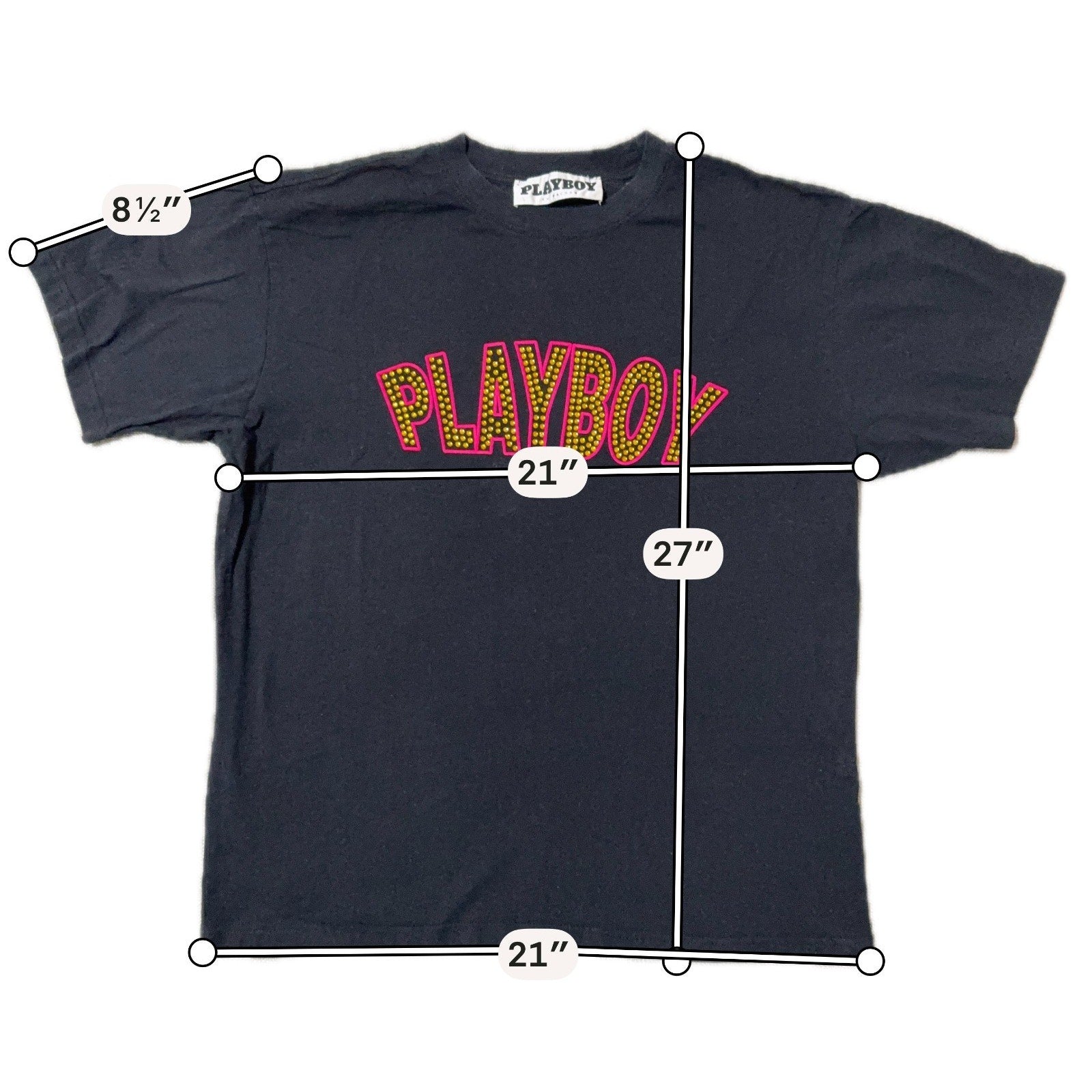 Playboy PacSun Rhinestone Studded Logo Black T-Shirt Adult 21x27 Y2K Bling