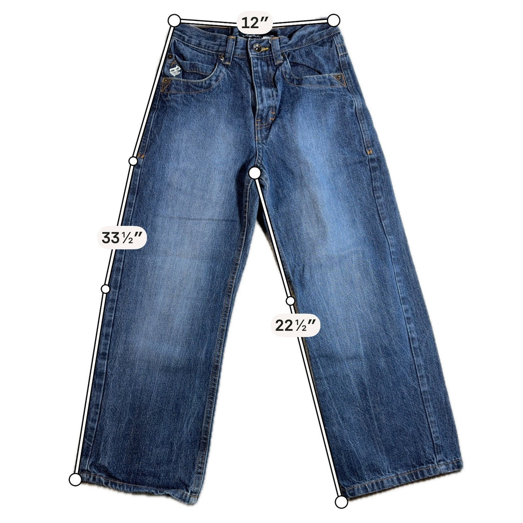 Rocawear Girls Size 10 Baggy Jeans Wide Leg Blue Y2K Embroidered R Pockets
