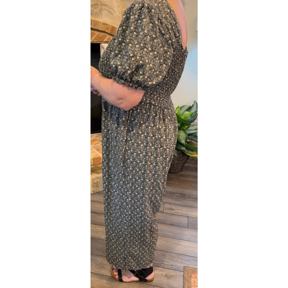 As U Wish Jumpsuit Womens 3X Floral Smocked Puff Sleeve Wide Leg Cottagecore