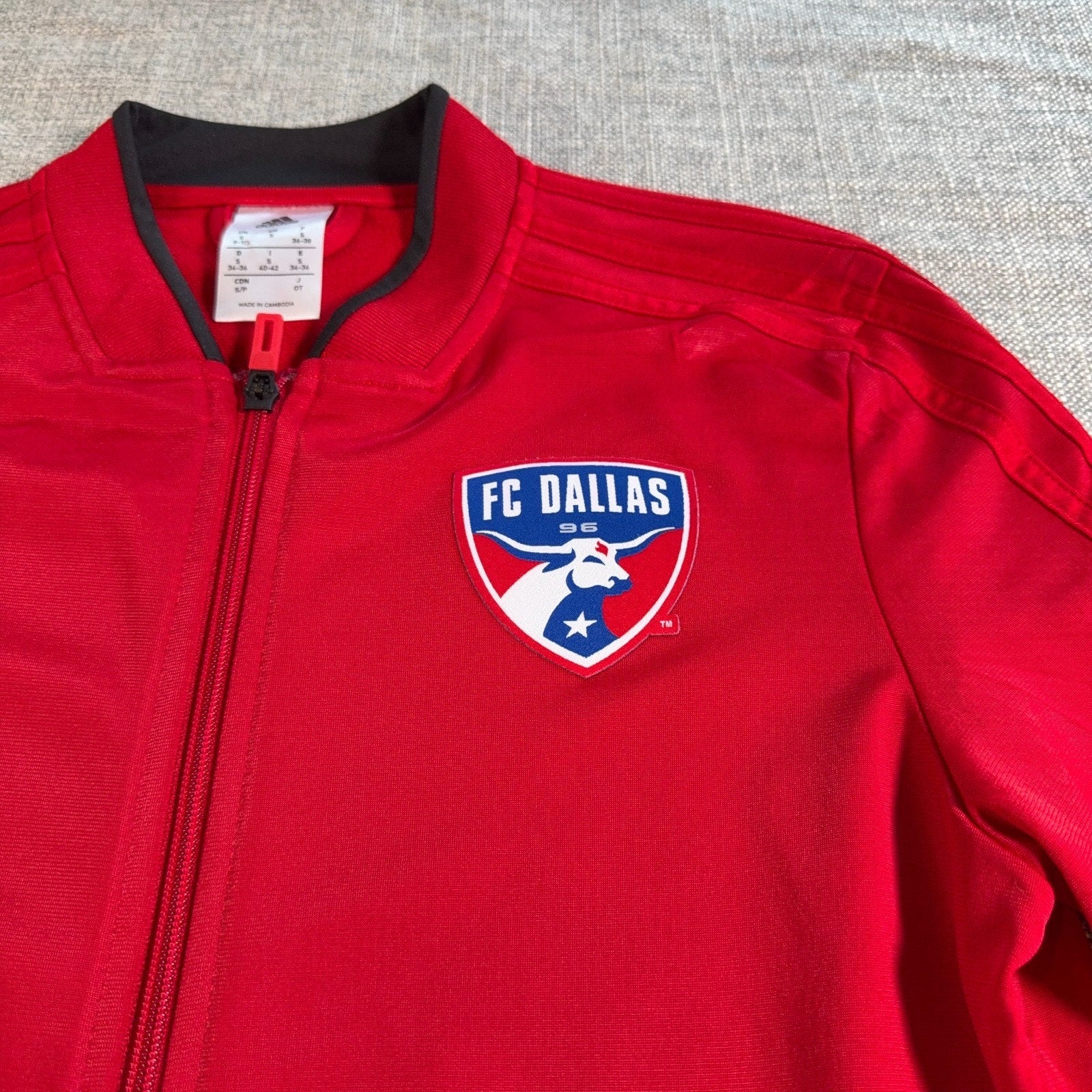 Adidas FC Dallas MLS Soccer Jacket Womens S Red Full Zip Track Warm Up 3 Stripe