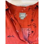 Anthropologie Maeve Paris London Print Blouse Womens 10 Red Button Front Boho