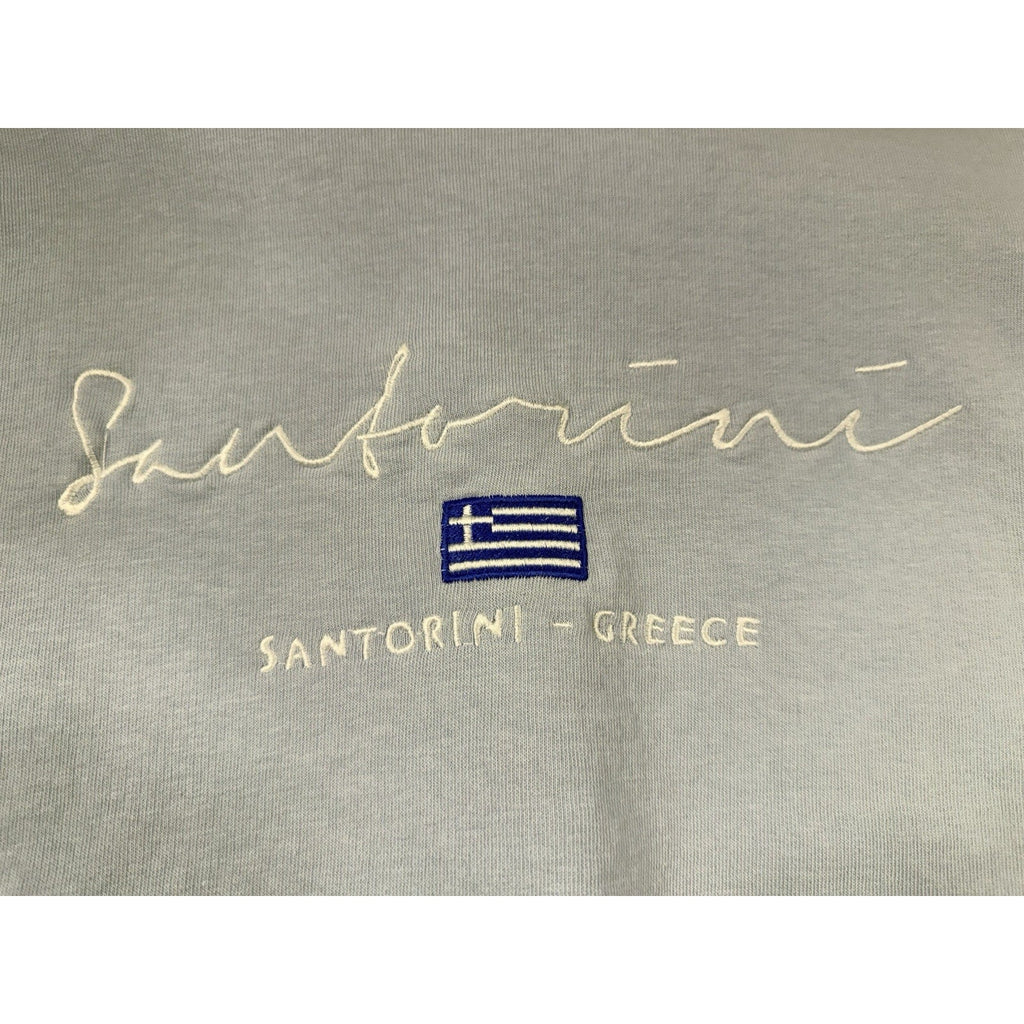 Santorini Greece Crewneck Sweatshirt Medium Blue Embroidered Travel Pullover