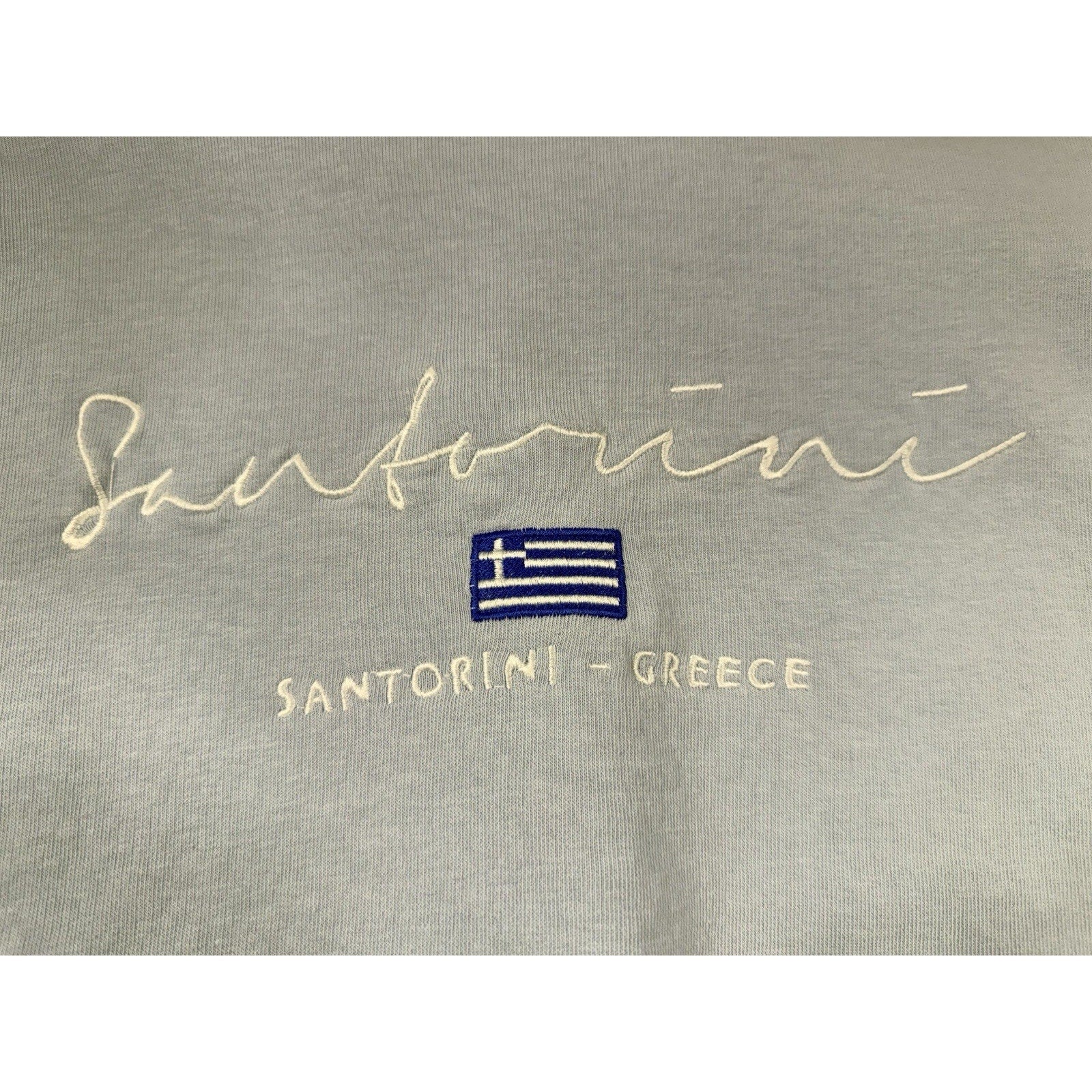 Santorini Greece Crewneck Sweatshirt Medium Blue Embroidered Travel Pullover