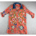 Soft Surroundings M Embroidered Floral Tunic Blouse Velvet Collar Boho Orange
