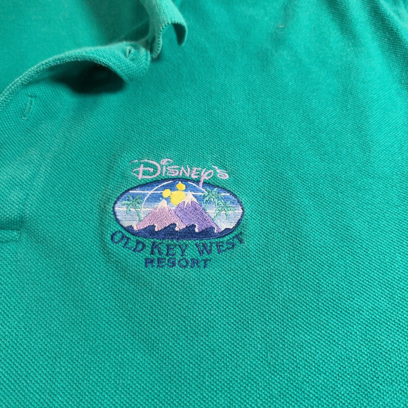 Vintage Disney Old Key West Resort Polo Shirt Mens Large Teal Walt Disney World