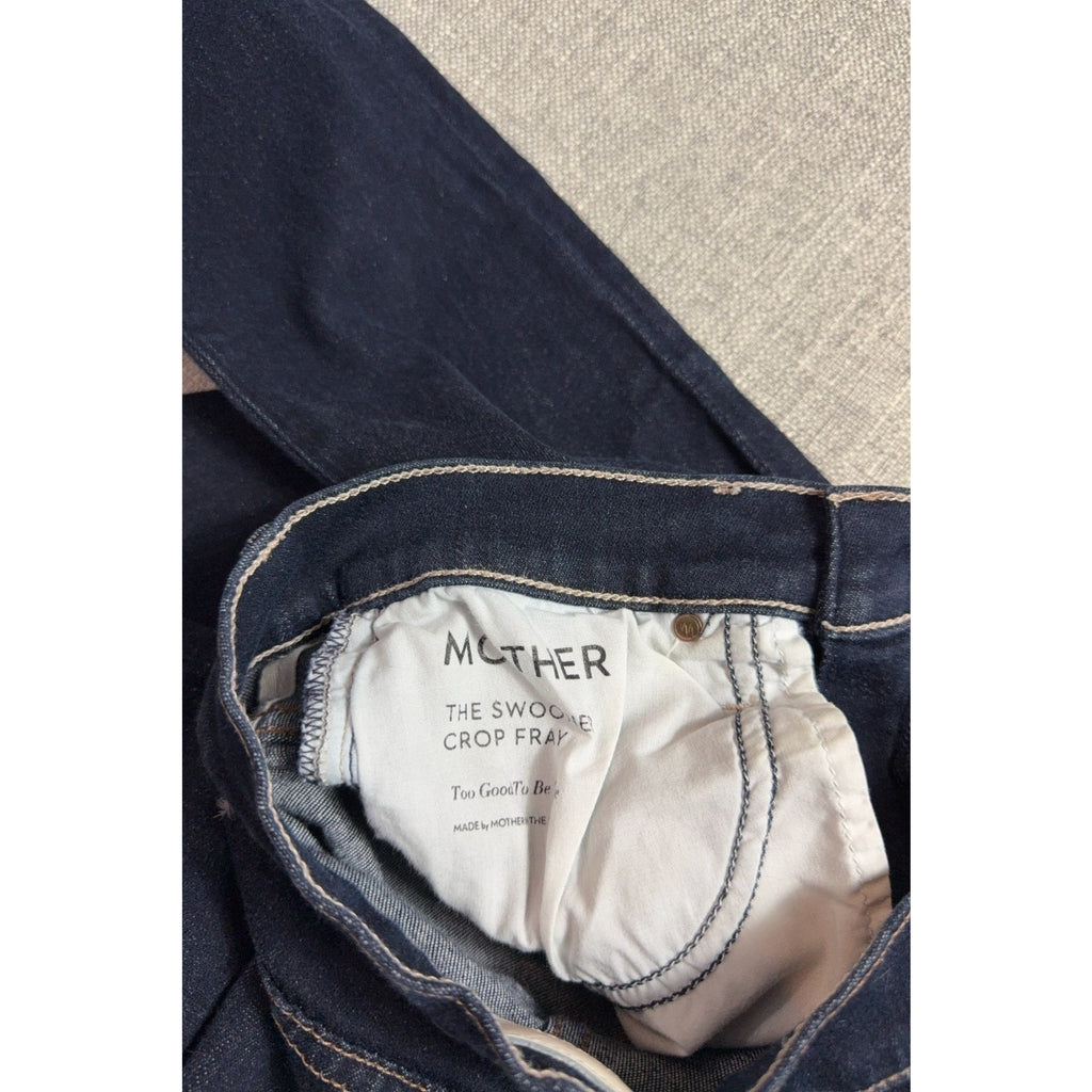 MOTHER The Swooner Crop Fray Jeans Womens 27 Dark Wash High Rise Raw Hem