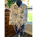 Chico’s Size 2 Floral Button Up Tunic Top White Blue Pink 3/4 Sleeve Womens
