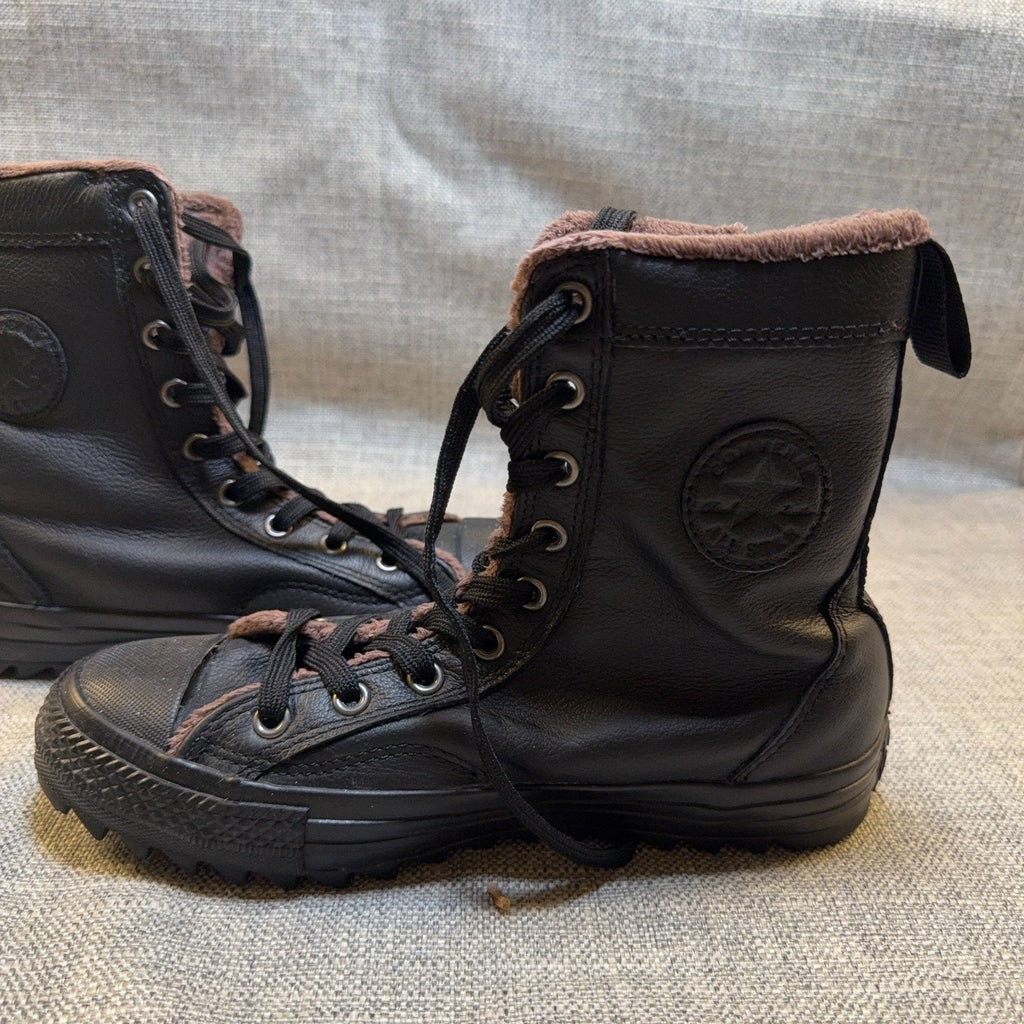 Converse Chuck Taylor Leather Fur Hi Rise Boots Black 553387C Size 4 Zip