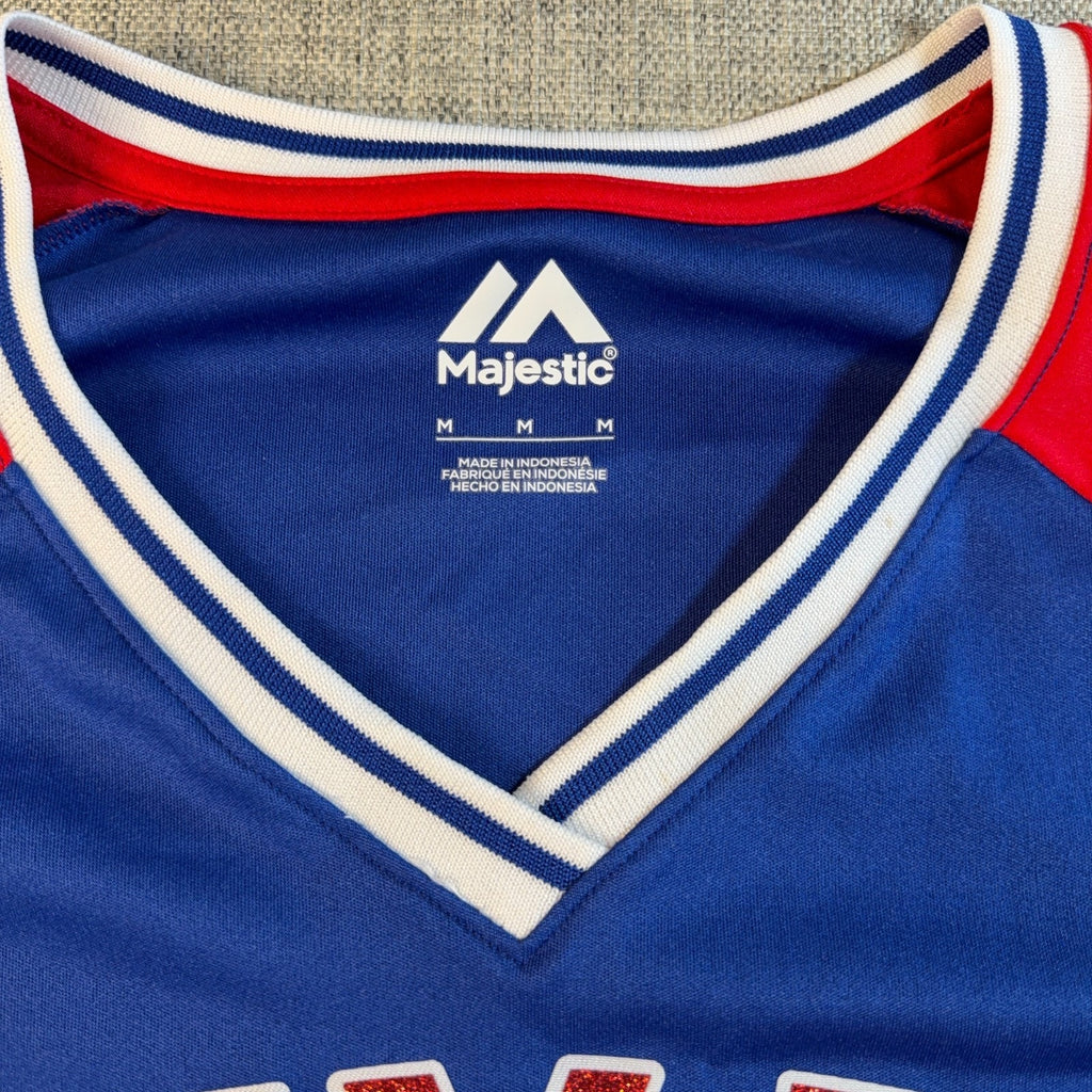 Majestic Texas Rangers Women's M Glitter V-Neck Baseball Shirt MLB