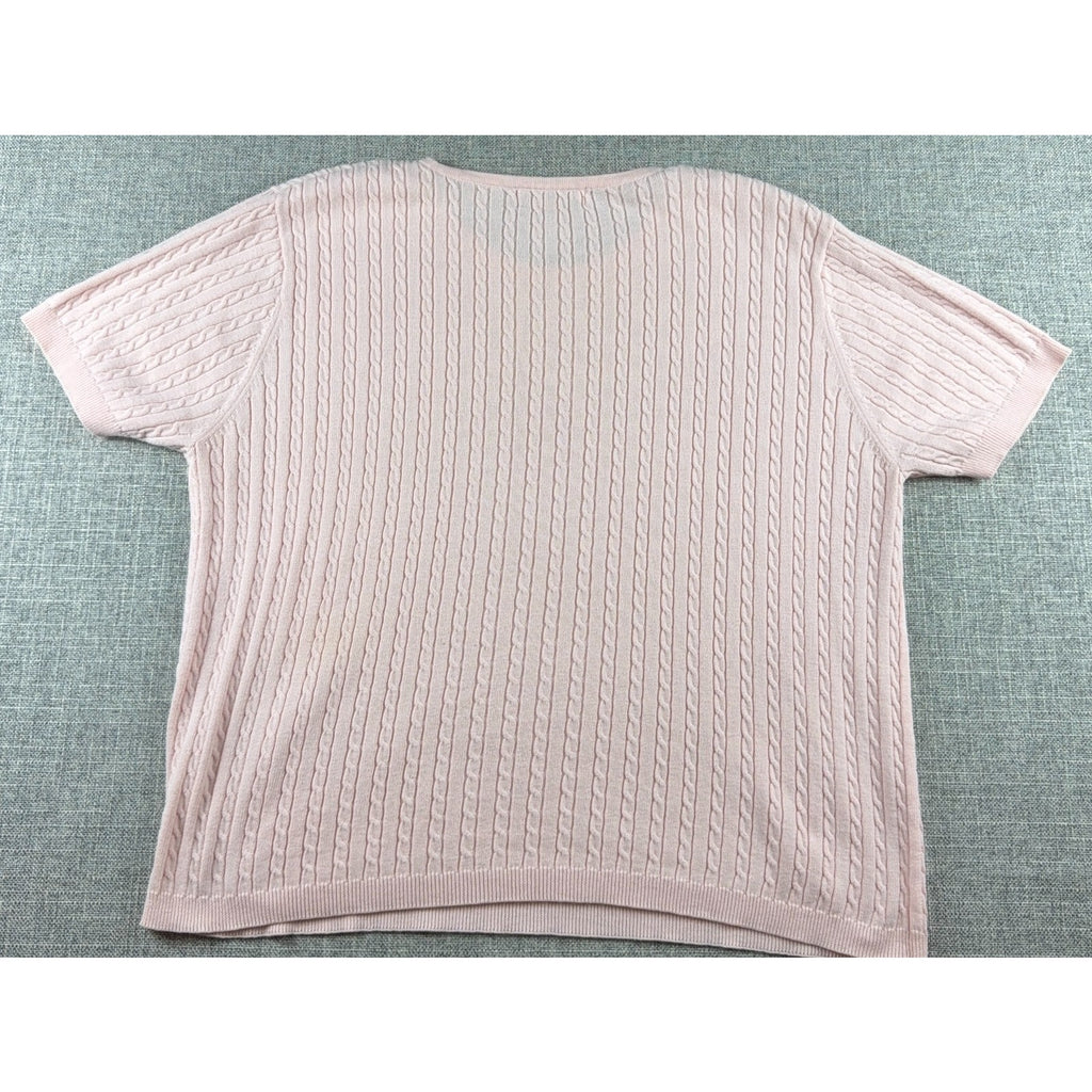 Croft & Barrow Womens XL Pink Cable Knit Short Sleeve Sweater Top Cotton