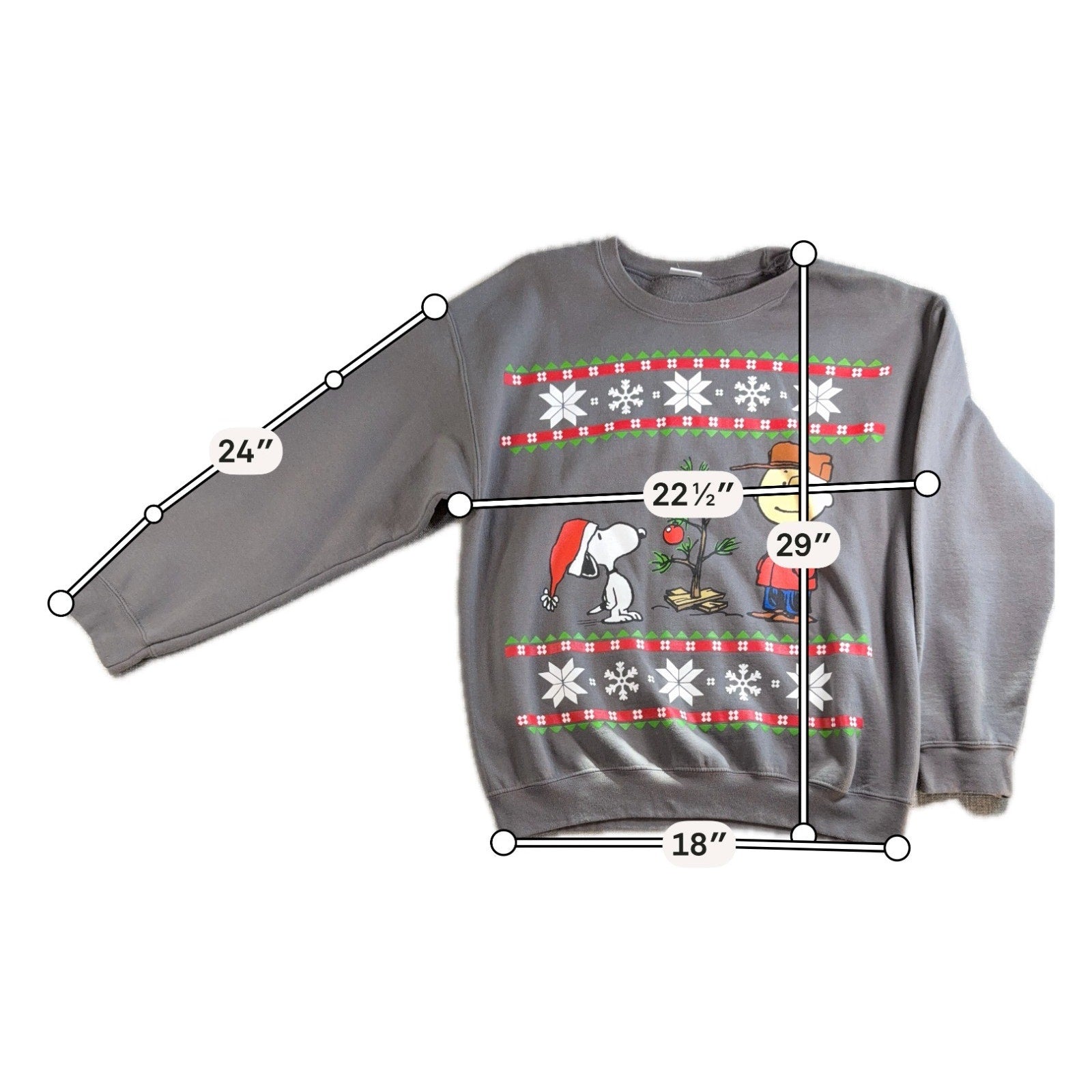 Peanuts Snoopy Charlie Brown Christmas Sweatshirt Adult L Gray Holiday 2017