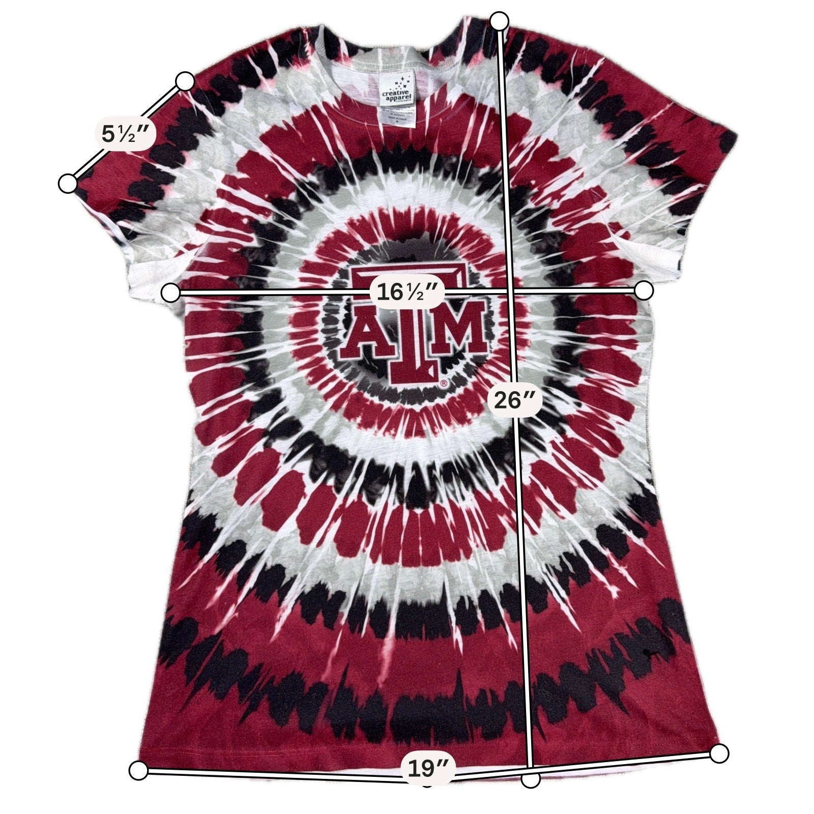 Texas A&M Aggies Tie Dye T Shirt Womens M Maroon Black White NCAA College Tee