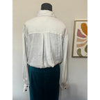Banana Republic Womens L Gray Satin Button Shirt Long Sleeve Office Minimalist