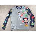 Disney 100 Christmas Pajama Top Mens L Mickey Olaf Stitch Holiday Long Sleeve