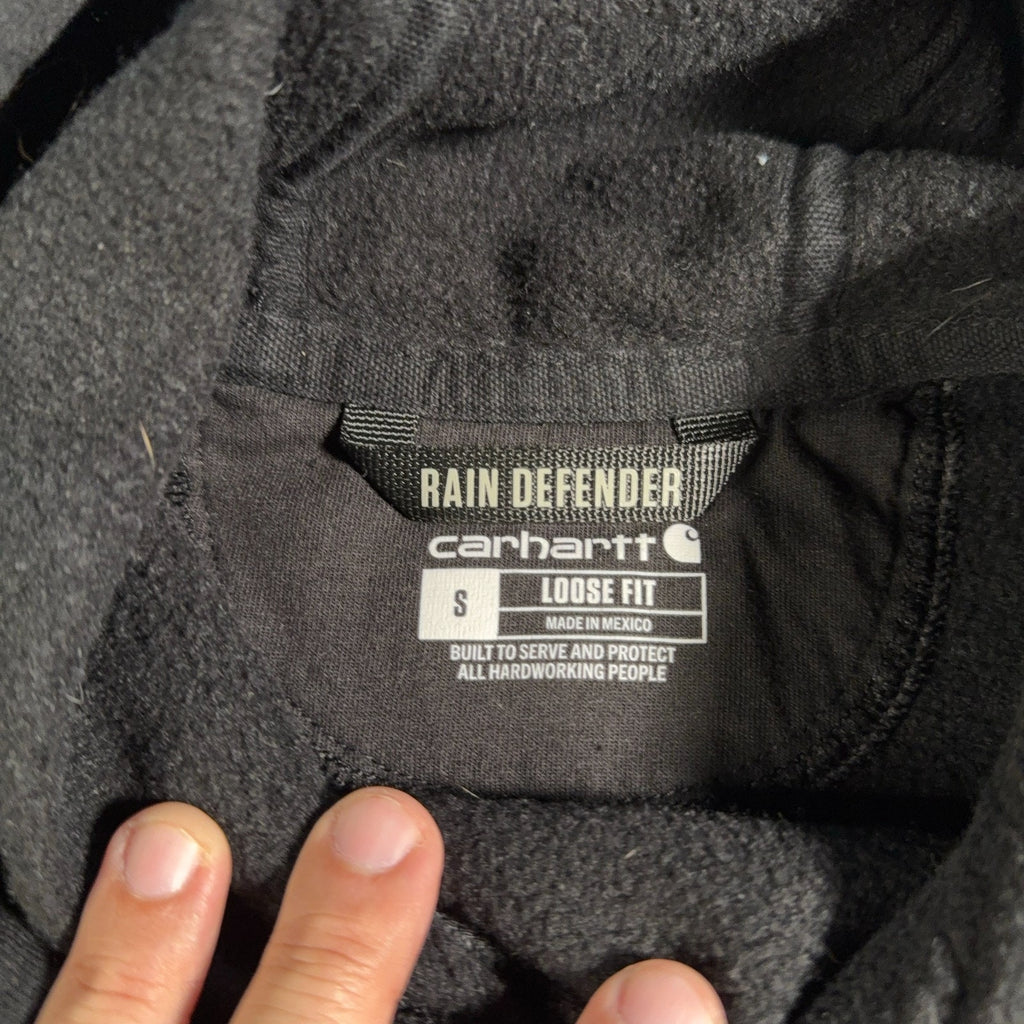 Carhartt Rain Defender Hoodie Mens S Loose Fit Black Logo Sleeve Pullover