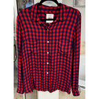 Perfect Shirt Women’s XL Red Blue Buffalo Plaid Rayon Button Up Flannel Relaxed