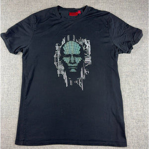 HUGO Hugo Boss Mens Black Graphic T Shirt Skull Circuit Tech Tee Red Label S