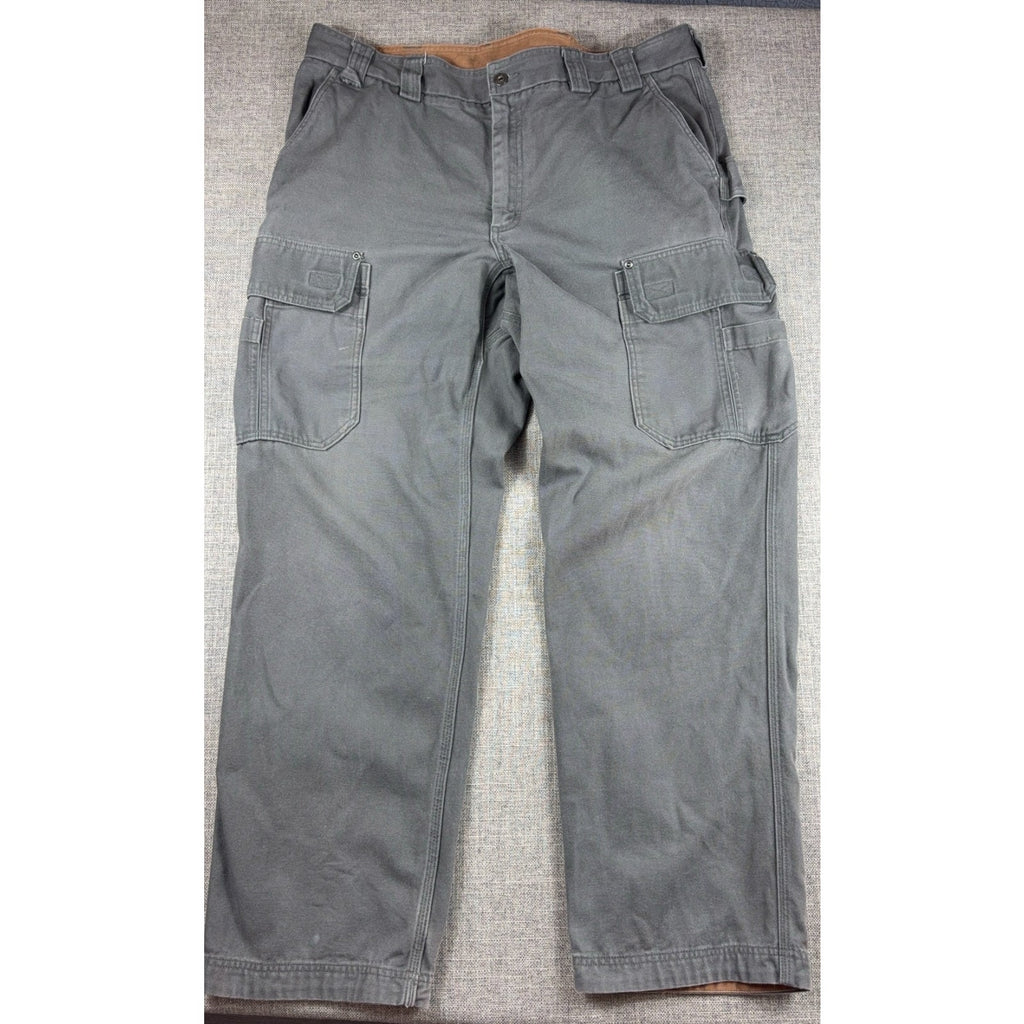 Duluth Trading Co Work Pants Mens 40x34 Relaxed Fit Gray Cargo Utility Canvas