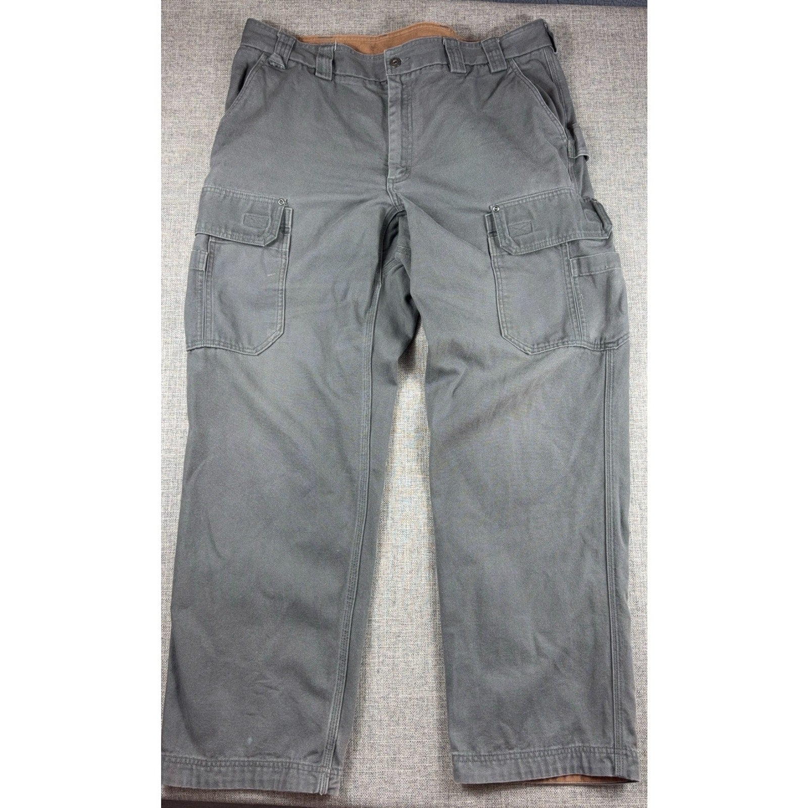 Duluth Trading Co Work Pants Mens 40x34 Relaxed Fit Gray Cargo Utility Canvas