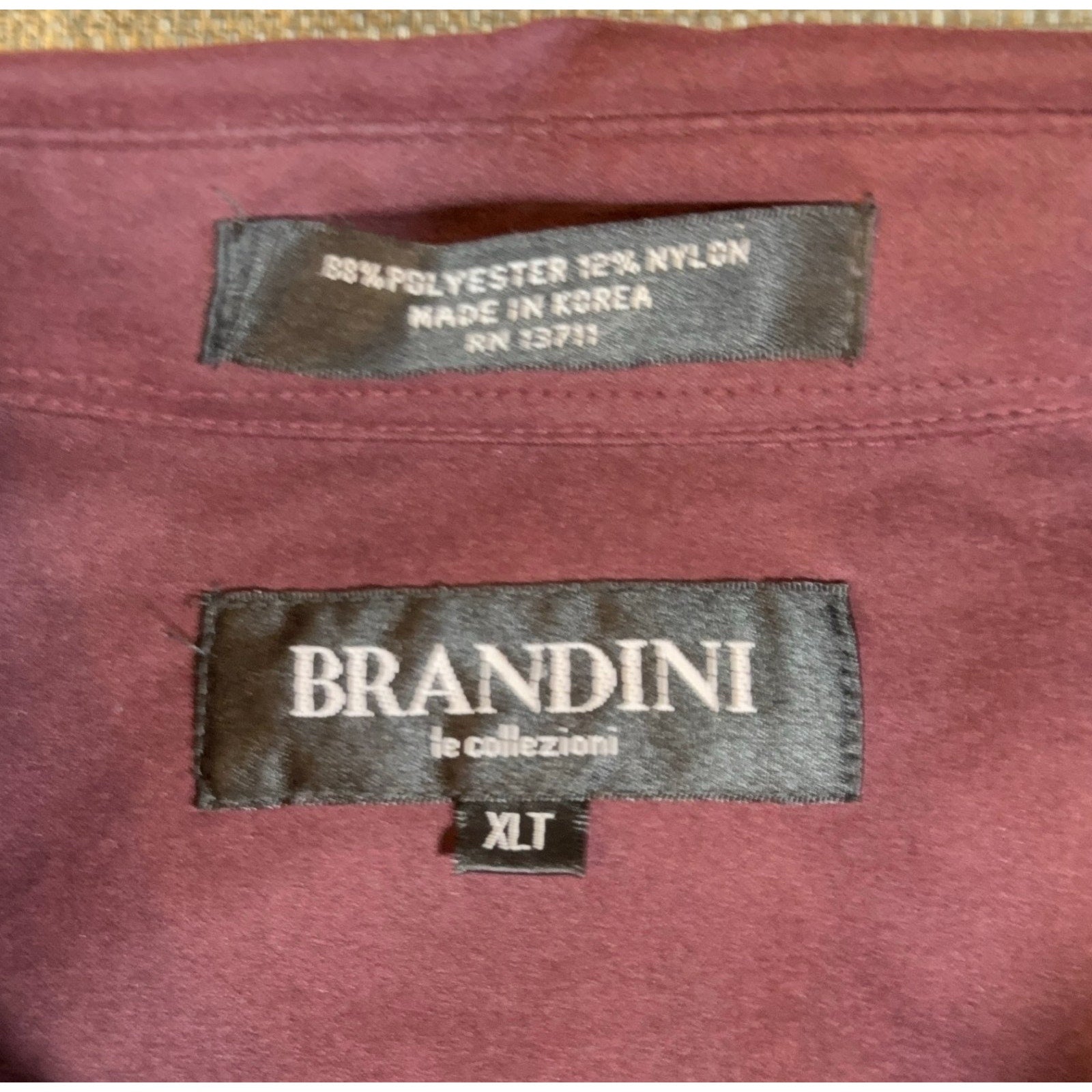 Brandini Le Collezioni Shirt Mens XLT Burgundy Faux Suede Microfiber Tall Retro