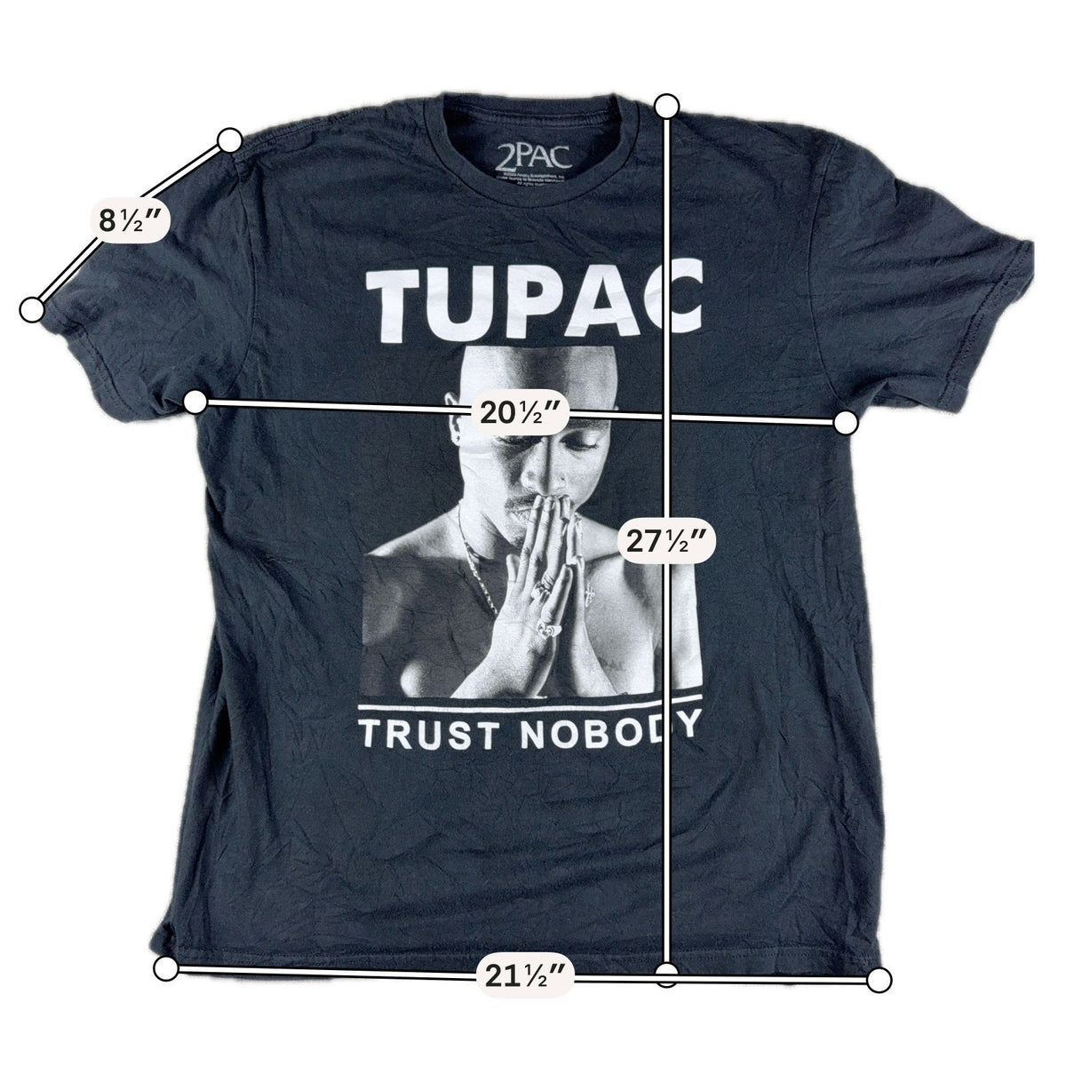 Tupac 2Pac Trust Nobody T Shirt Mens L Black Rap Hip Hop Graphic Tee