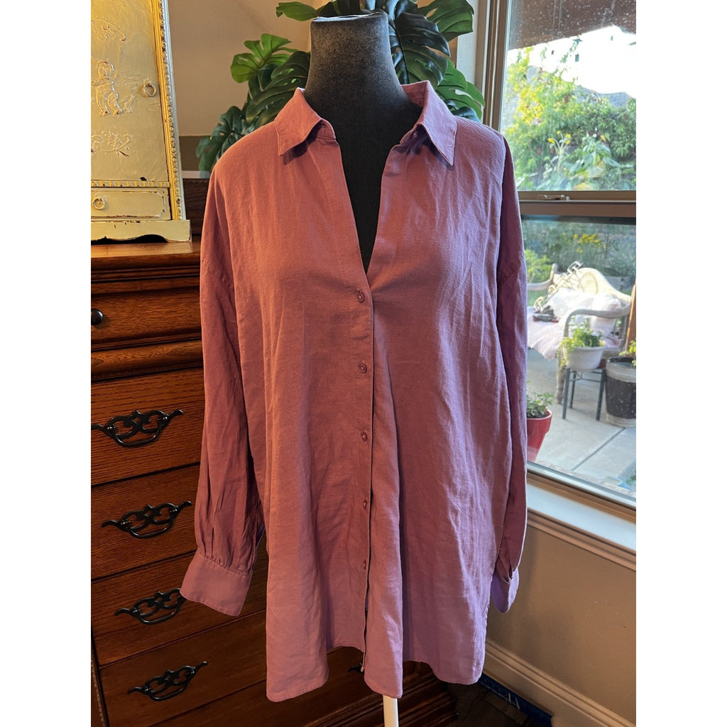 Banana Republic Women’s Linen Blend Button Up Tunic Shirt Purple Lavender Size L