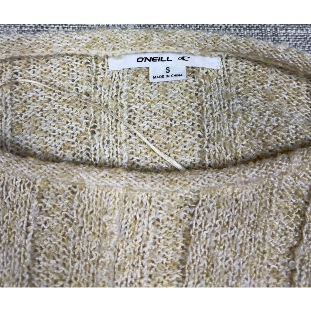 O'Neill Sweater Womens Small Cream Cropped Ribbed Knit Drop Shoulder Pullover