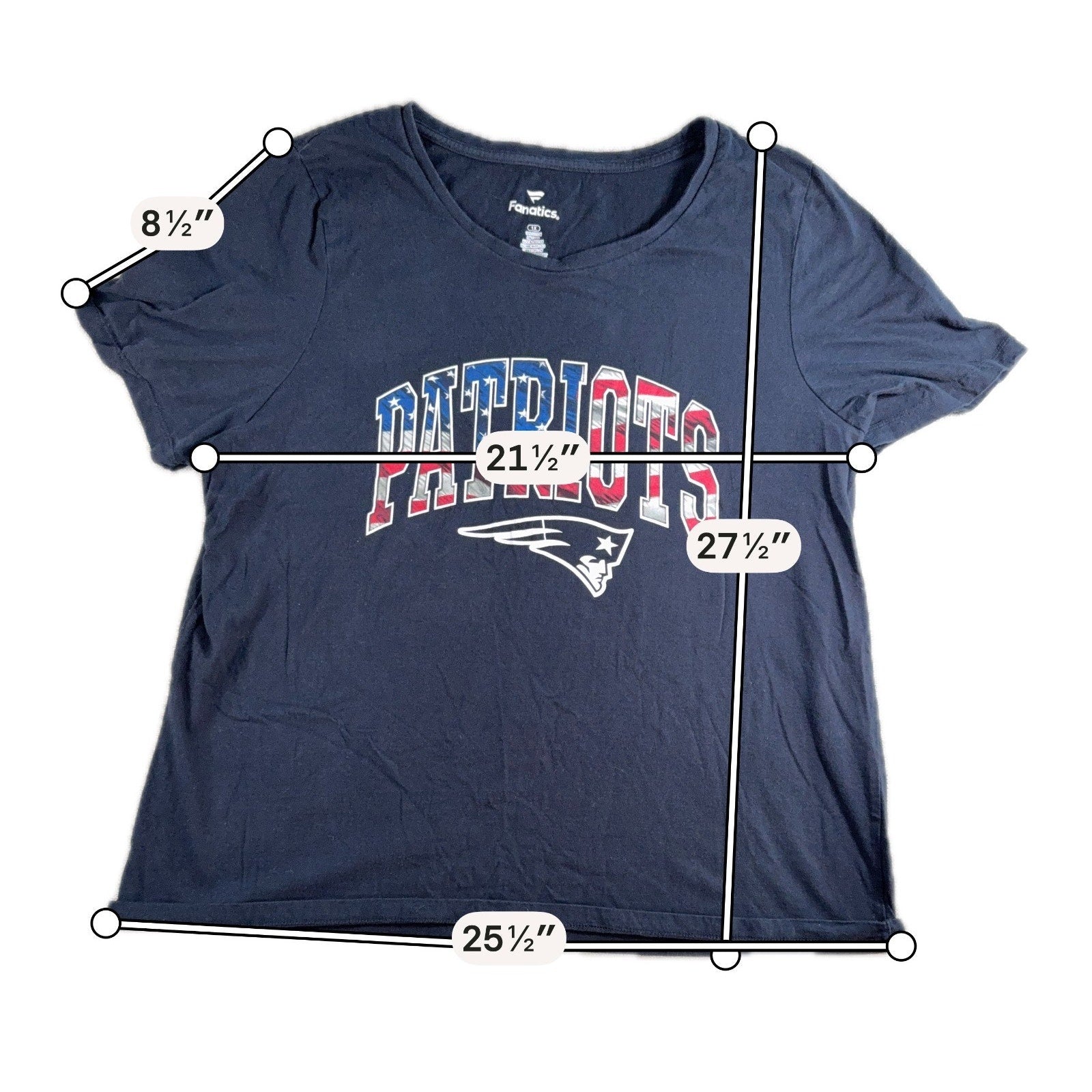 Fanatics New England Patriots Womens 1X Navy Flag Logo NFL T Shirt Plus