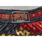 Thai Battle Boxing Muay Thai Shorts L Red Black Gold Embroidered Thailand