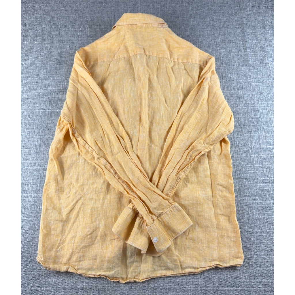 Linen Club Studio Mens 40cm 100% Linen Shirt Yellow Gold Long Sleeve Contemporar