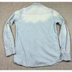 Pull&Bear Mens M Light Wash Denim Western Pearl Snap Shirt Flawed Cotton